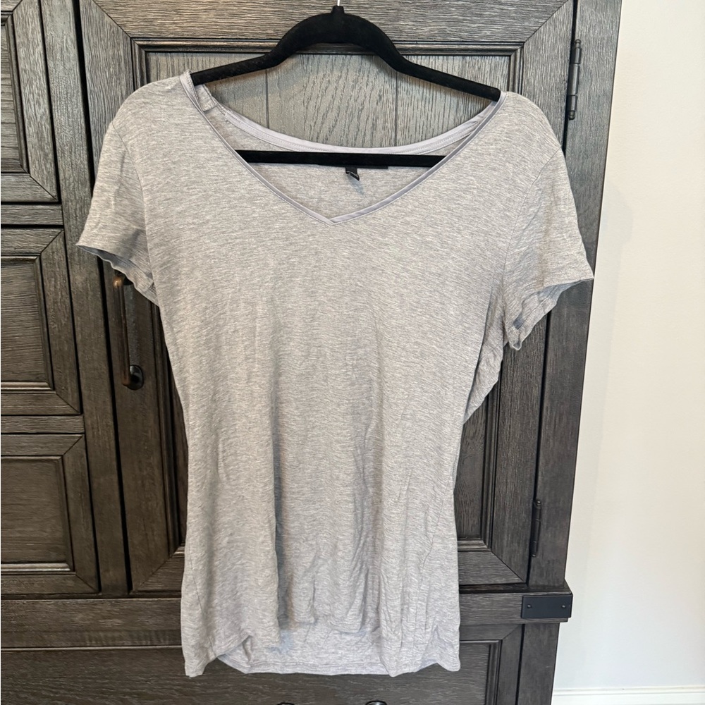 White House Black Market Light Gray V-Neck Tee